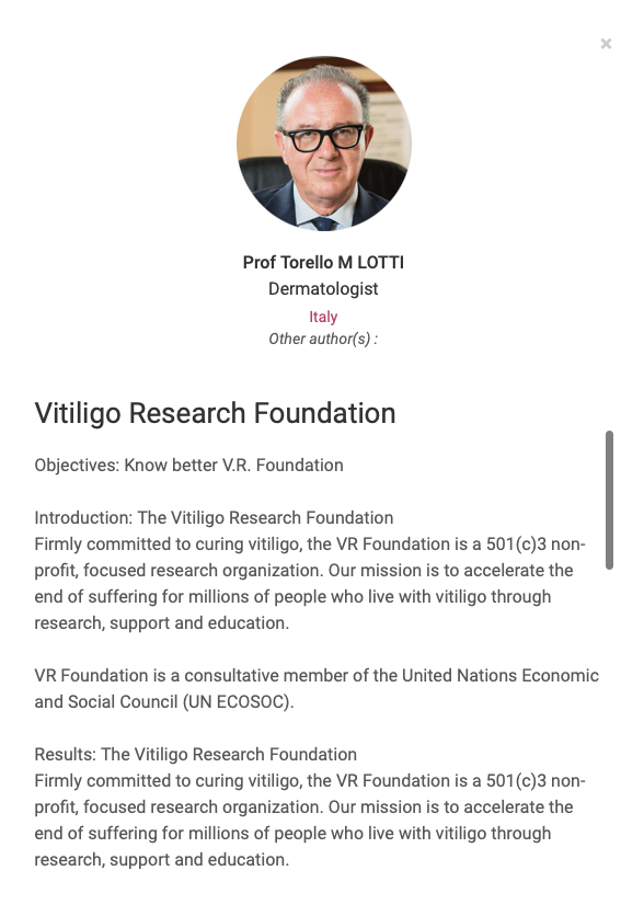 IMCAS 2024 Vitiligo Research Foundation Torello Lotti 