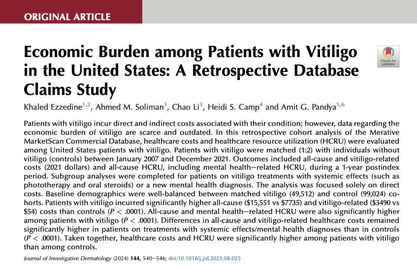 Economic Burden among Patients with Vitiligo in the United States: A Retrospective Database Claims Study