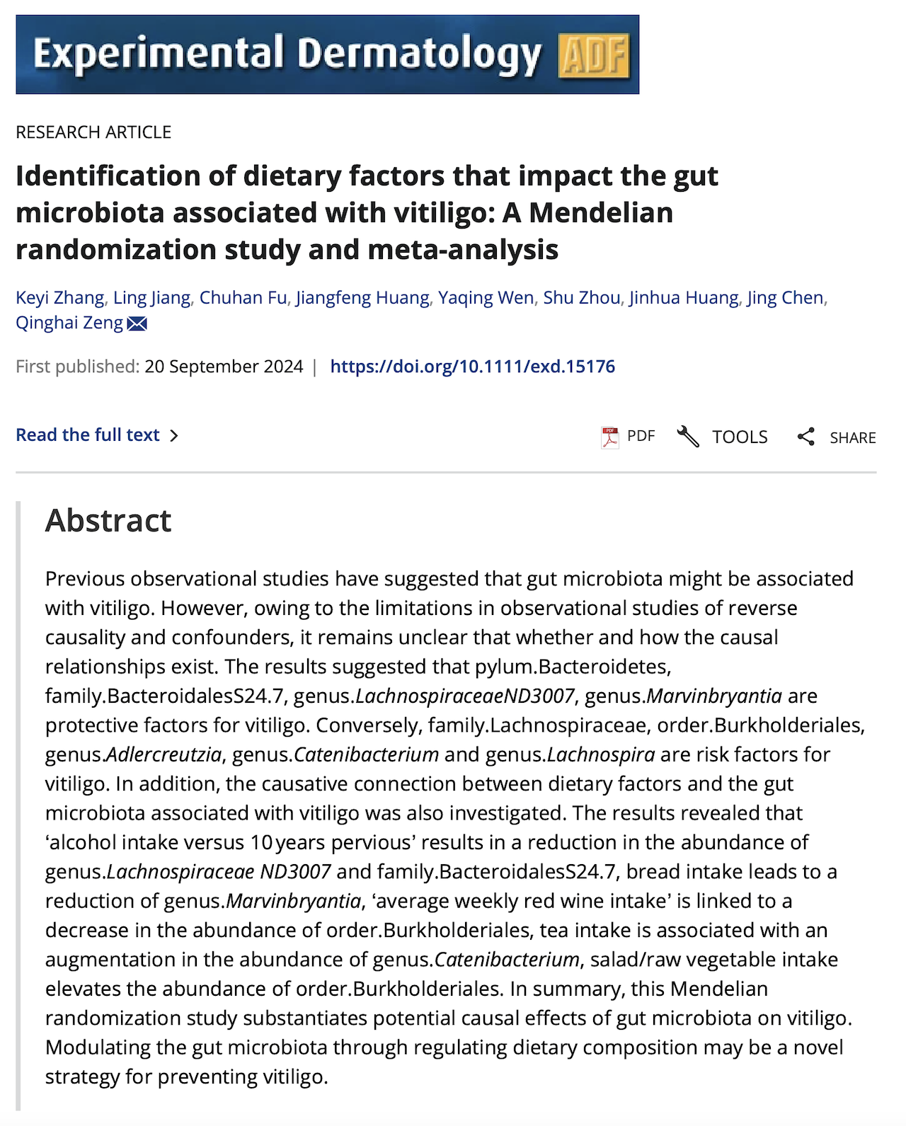 Diet, Microbiome, and Vitiligo